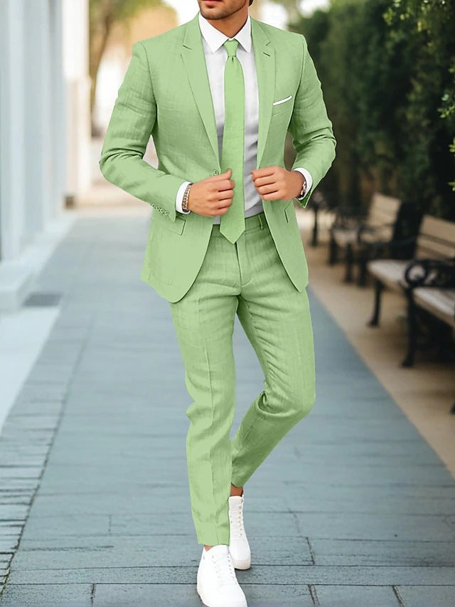 Ellis Linen-Blend Suit Set — Light Green