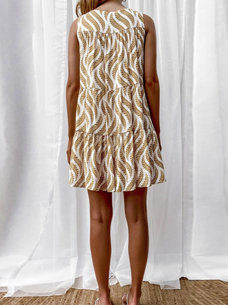 Printed V-Neck Sleeveless Mini Dress | Hazel & June