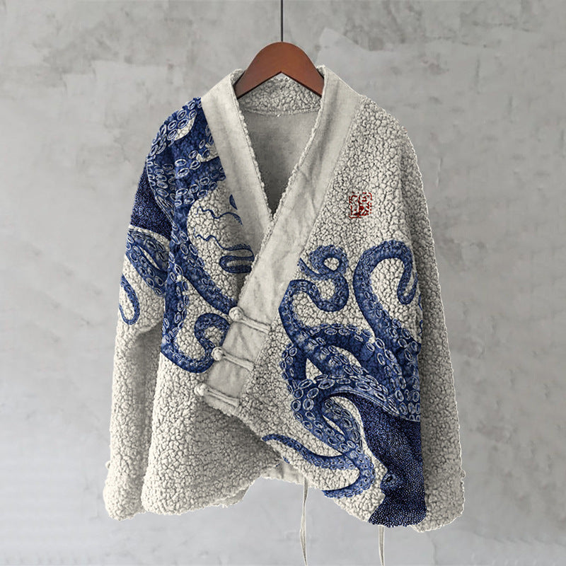 Navy Floral Sherpa Kimono Jacket — Print 4