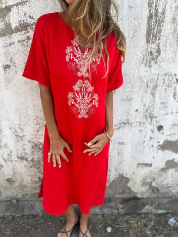 Cosima Baroque-Print T-Shirt Dress — Red