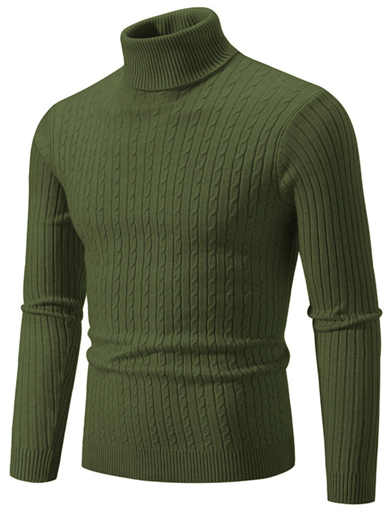Men's Plus Size Ribbed Turtleneck Long Sleeve Sweater Army Green