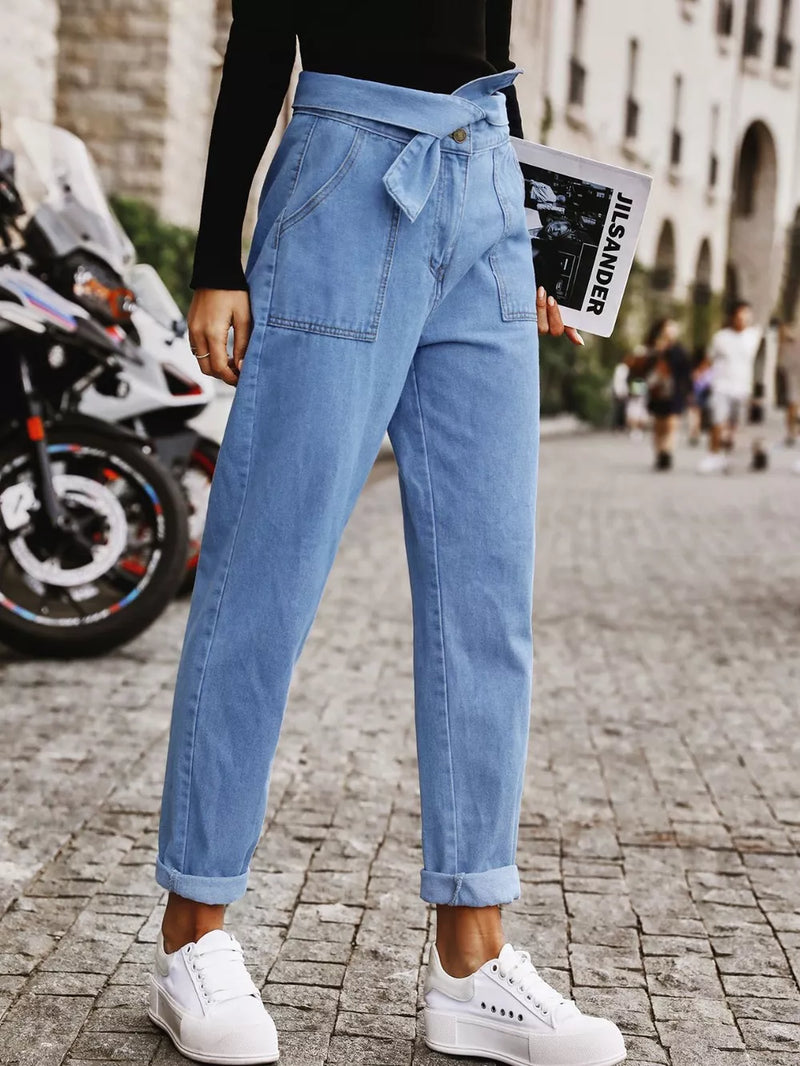 Tied Straight Jeans with Pockets 4