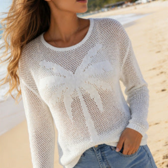 Cream Palm-Tree Open-Knit Sweater 5