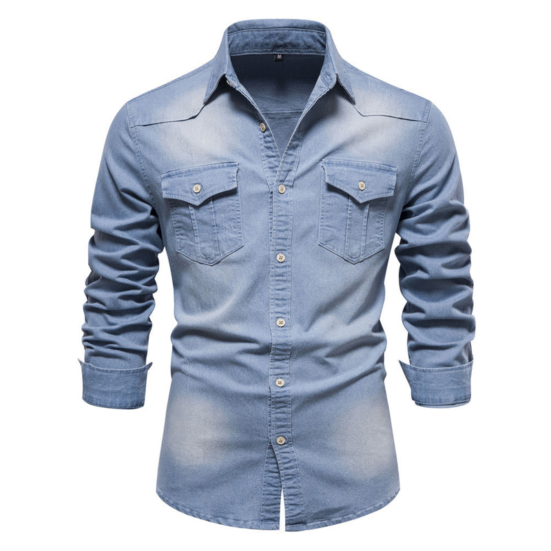 Miles Denim Button Shirt — Light blue