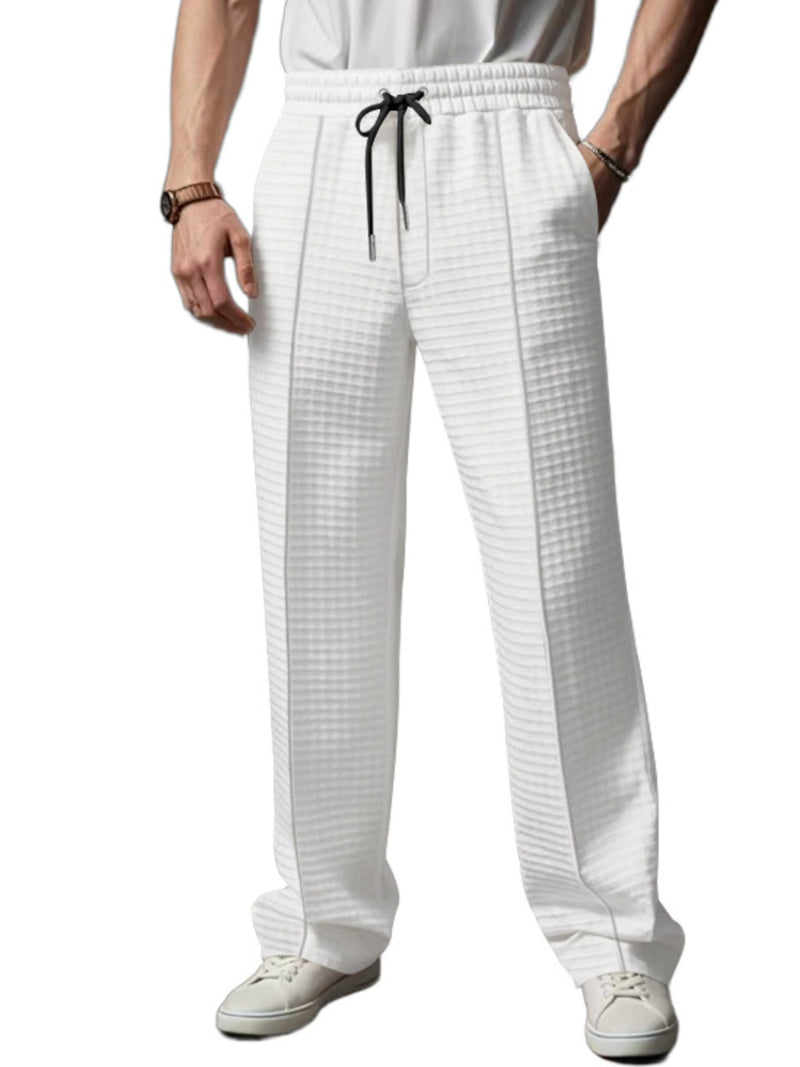 Men's Full Size Textured Drawstring Casual Pants Plus Size White