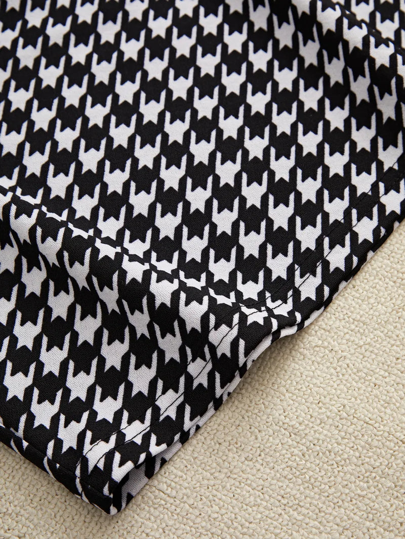 Off-Shoulder Long Sleeve Top and Houndstooth Skirt Set 6