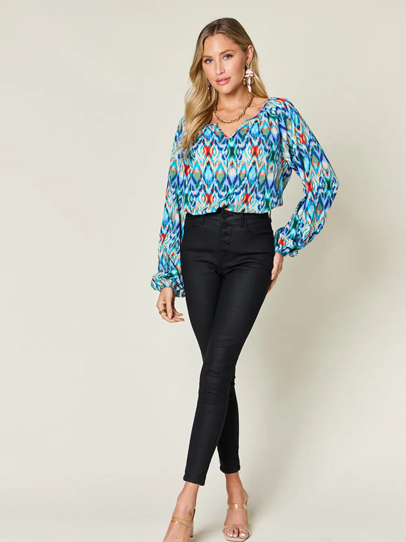 Double Take Full Size Printed Balloon Sleeve Blouse 5
