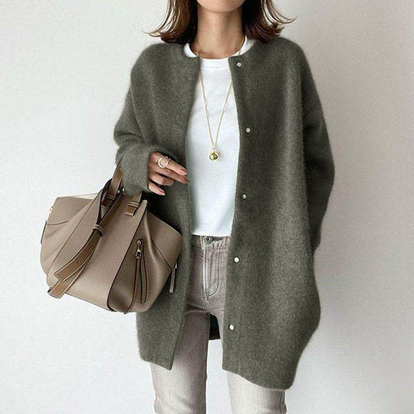 Clara Soft Knit Cardigan — Olive Green Knitted Material