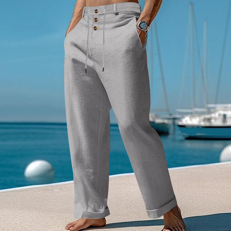 Cotton-Linen Straight Chinos 1