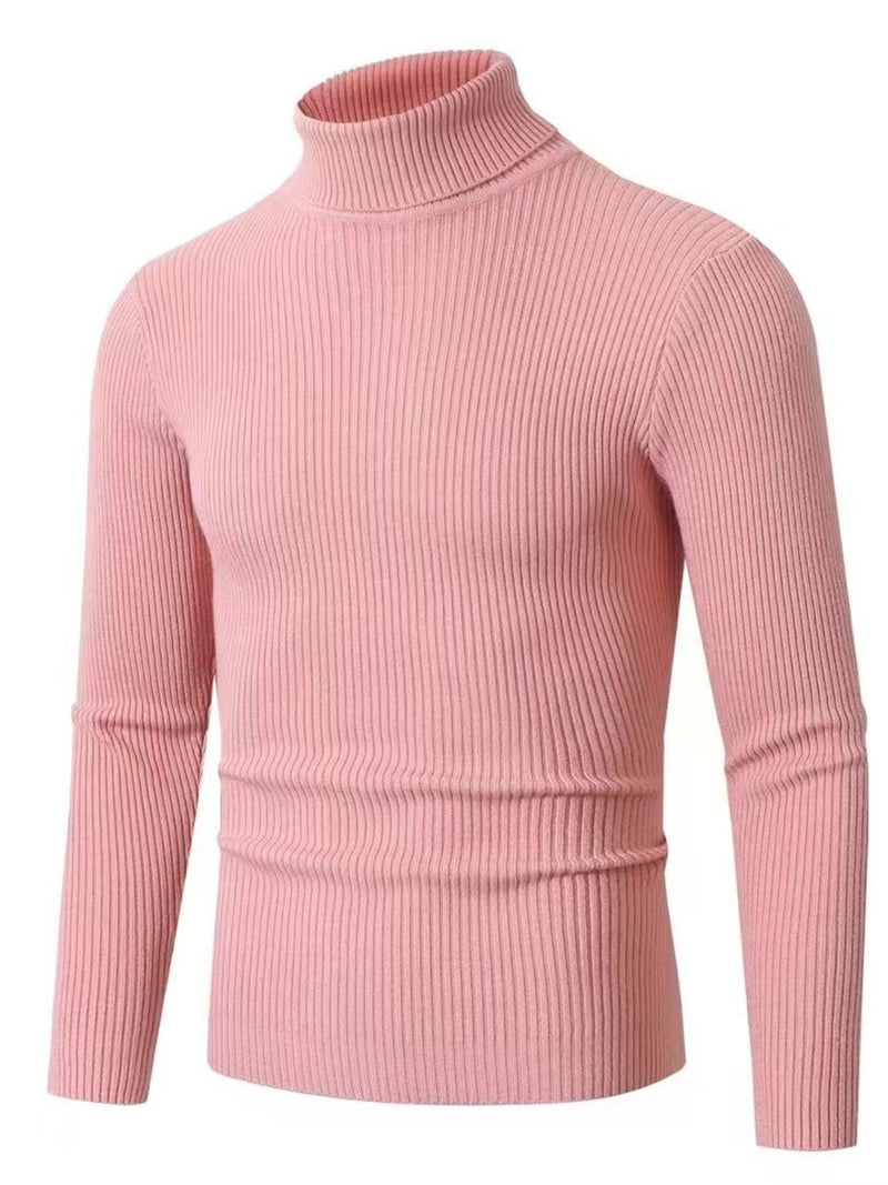 Men's Plus Size Ribbed Turtleneck Long Sleeve Sweater Pink
