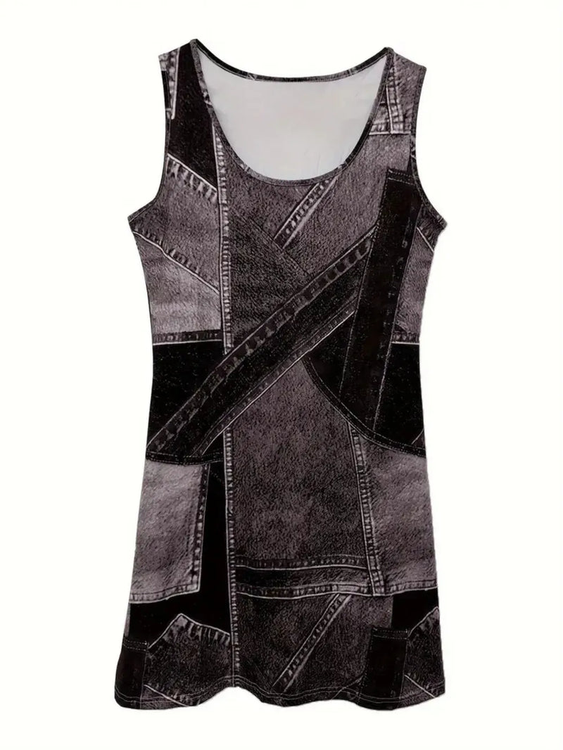 Patchwork Scoop Neck Denim Tank Dress 5