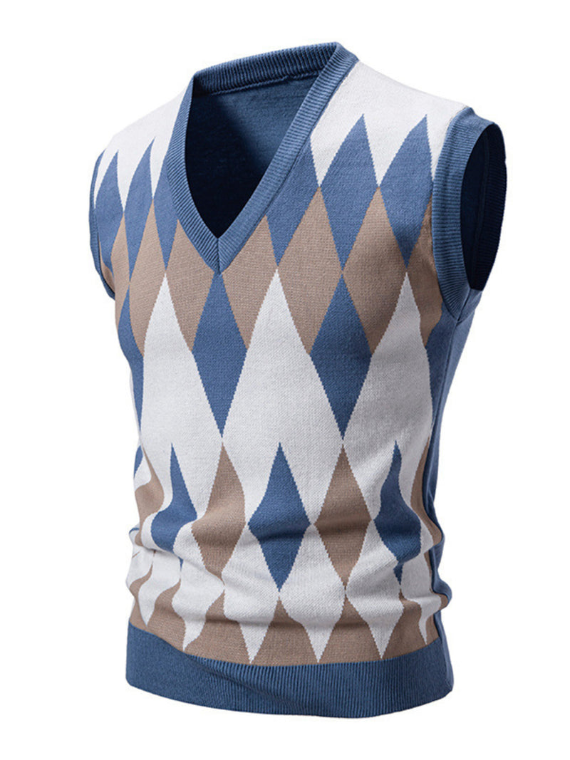 Men's Plus Size Diamond Pattern V-Neck Sweater Vest 6
