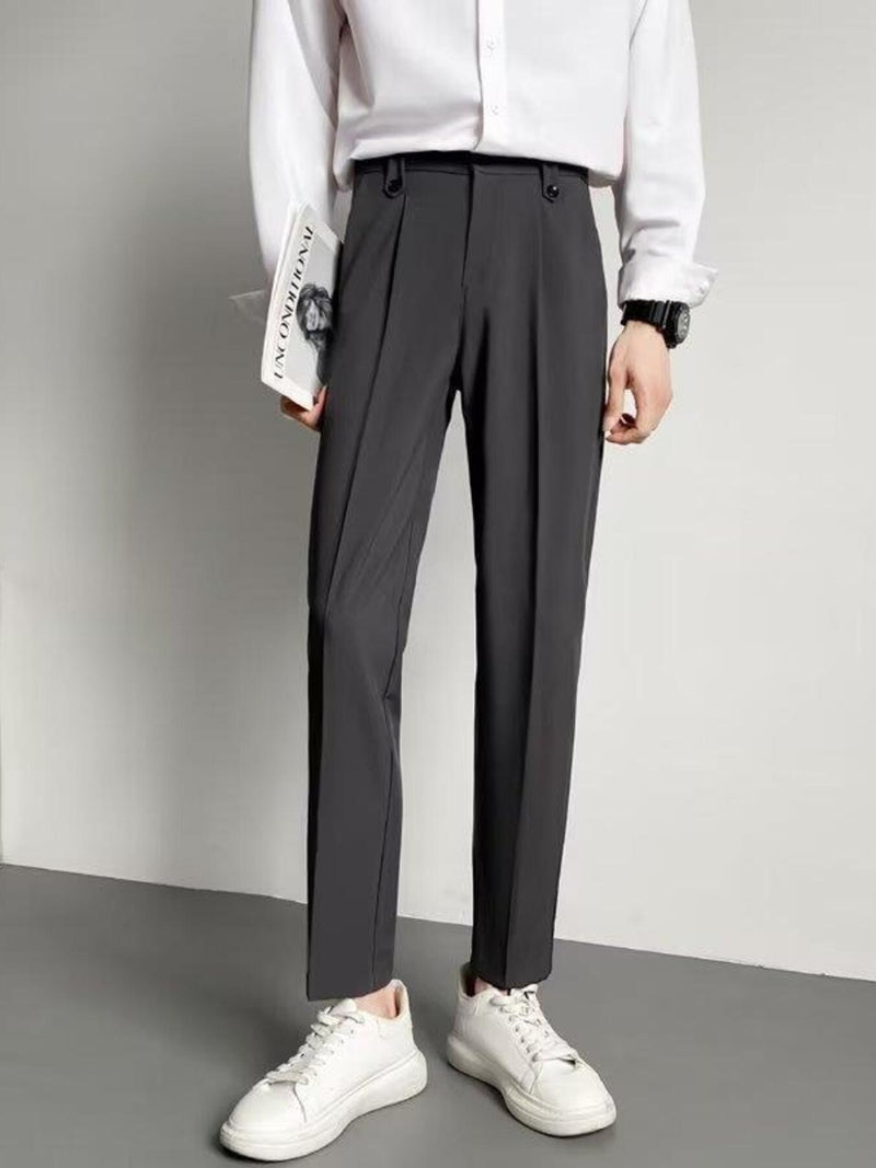 Men's Slim Fit Ankle-Length Dress Pants | Hazel & June Dark Gray