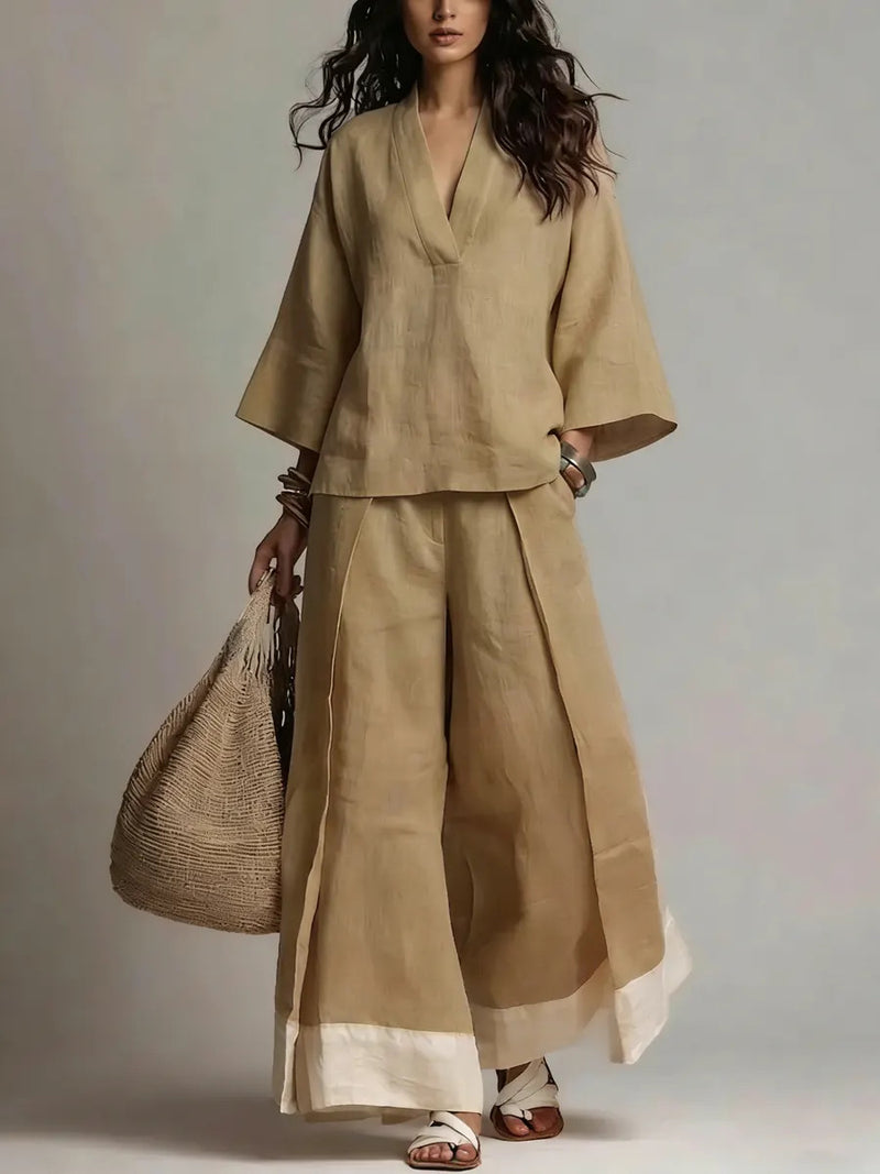 Côte Contrast-Hem Linen Co-ord Set 2