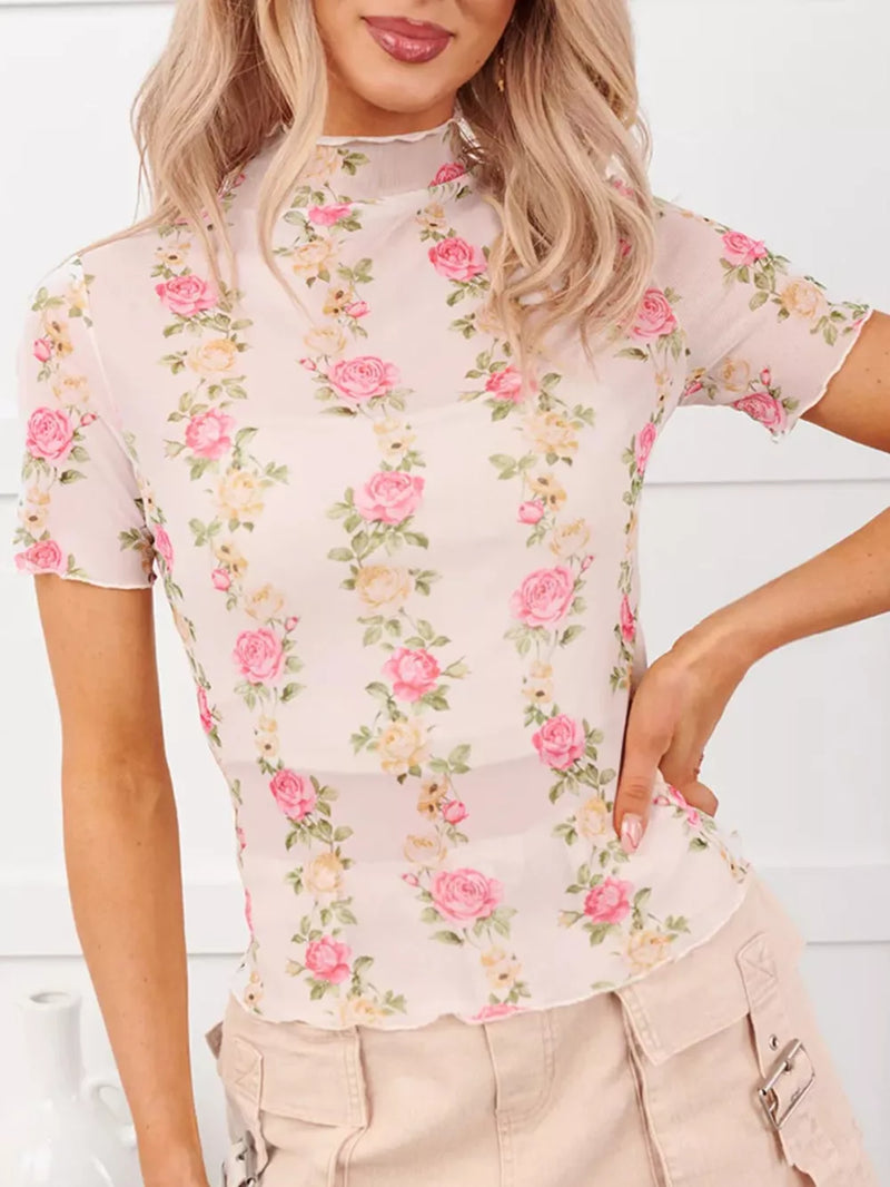 Floral Print Sheer Mesh Top 3