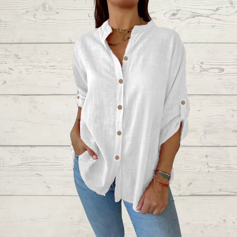 Margaux Linen Grandad Shirt — White