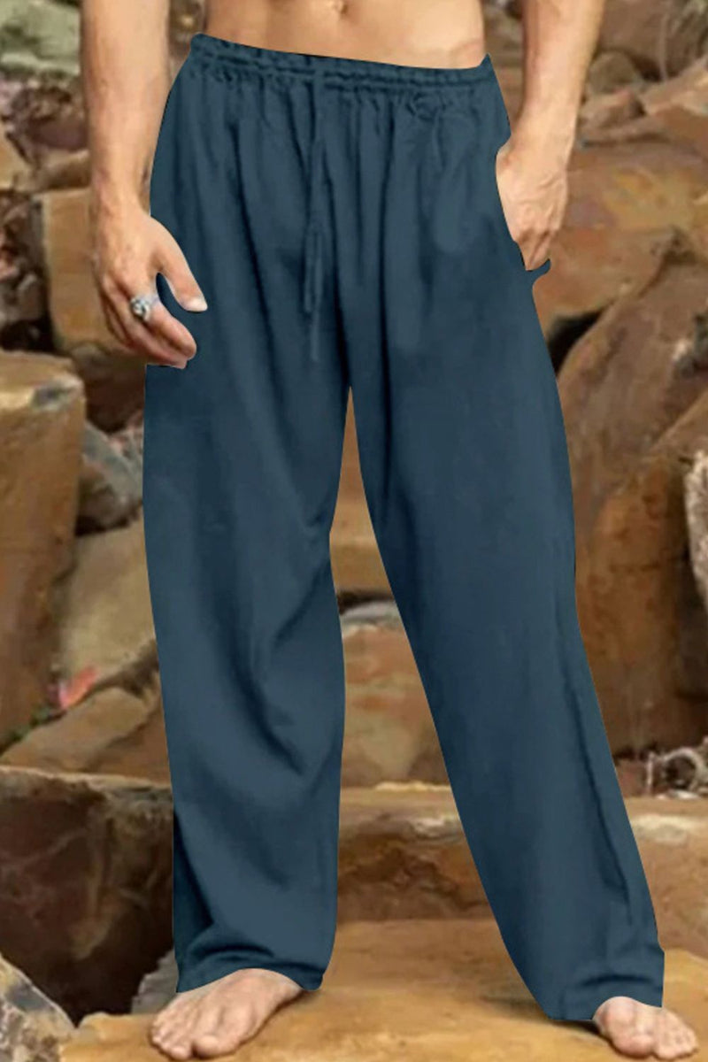 Men's Full Size Relaxed Fit Drawstring Casual Pants Plus Size Navy Blue