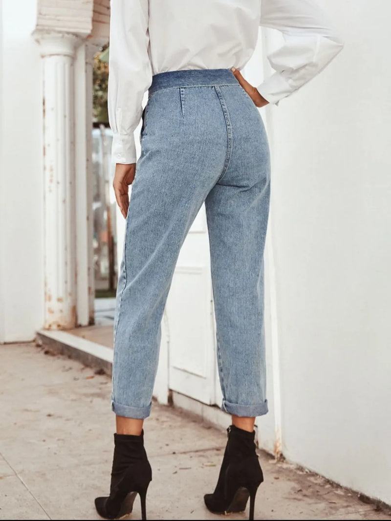 Tied Straight Leg Jeans with Pockets 2