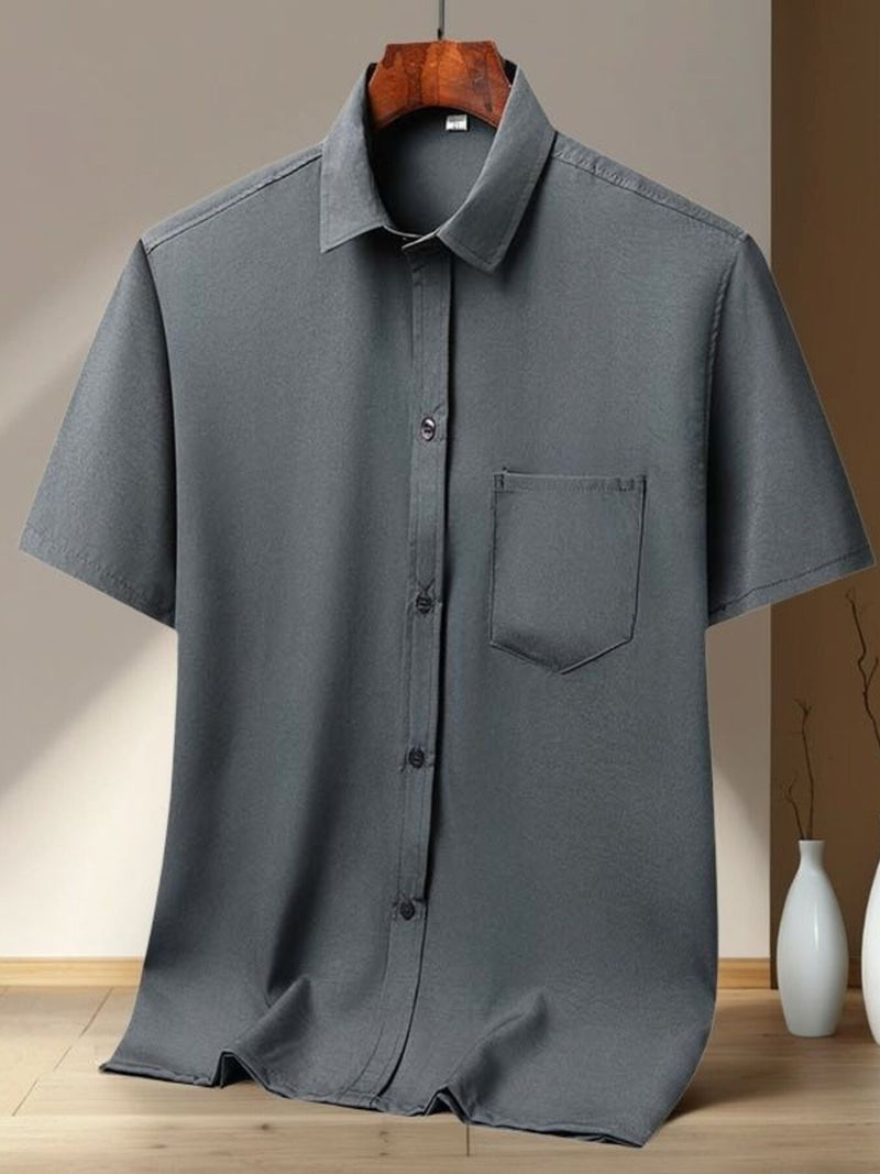Men's Full Size Button Up Short Sleeve Shirt Plus Size Dark Gray