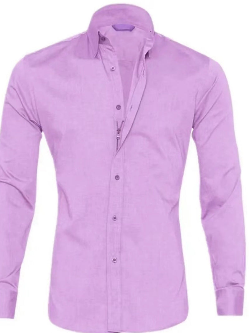 Men's Full Size Classic Button-Down Long Sleeve Business Shirt Plus Size | Hazel & June Heliotrope Purple