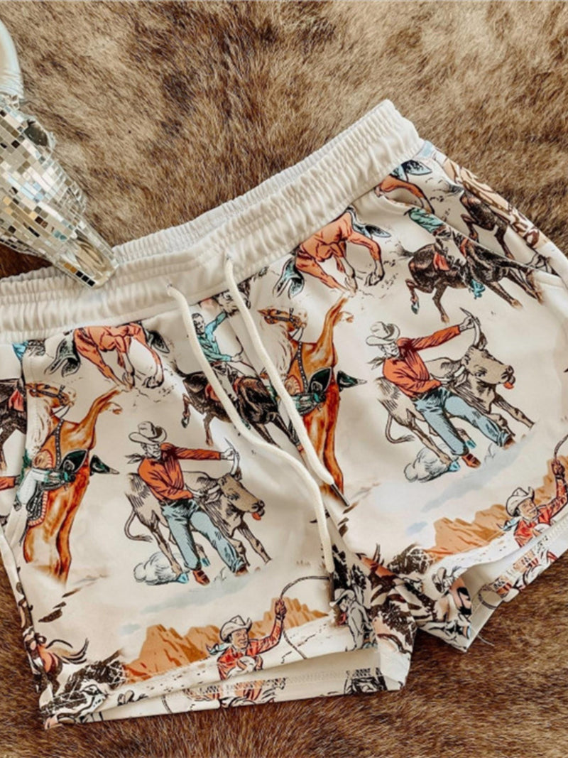 Wild West Rodeo Print Drawstring Shorts 3