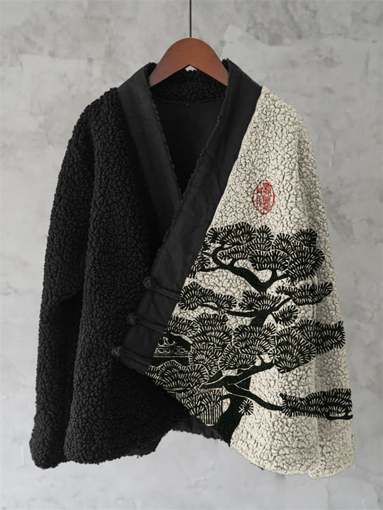 Pine-Print Sherpa Kimono Cardigan 1