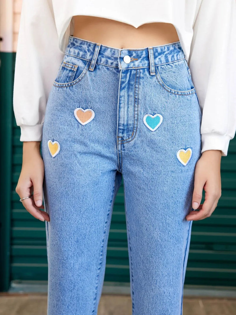 Heart Straight Leg Jeans with Pockets 3