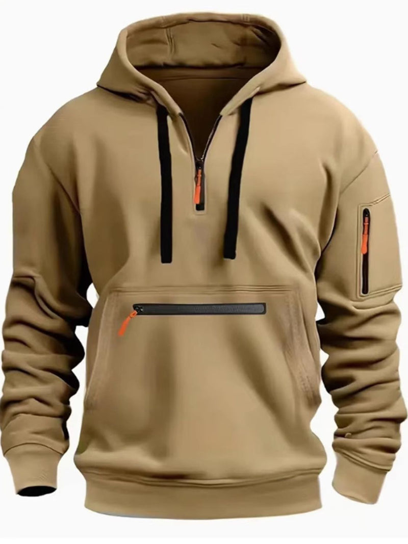 Men's Full Size Half Zip Long Sleeve Hoodie Plus Size 1