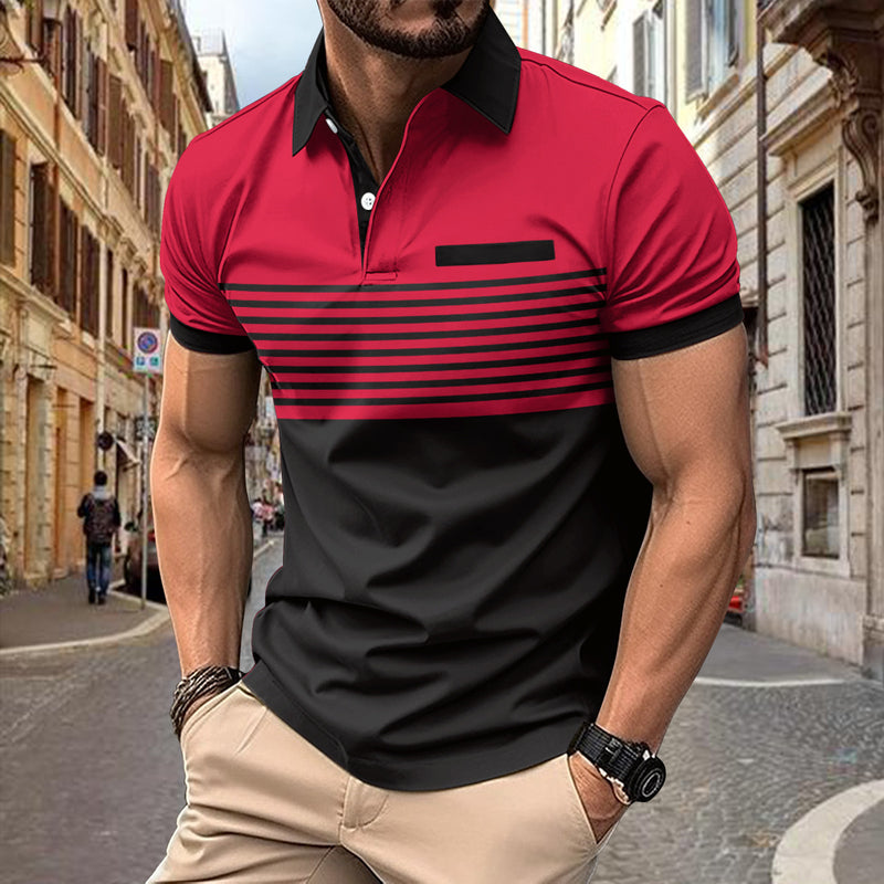 Owen Striped Chest-Pocket Shirt — Red