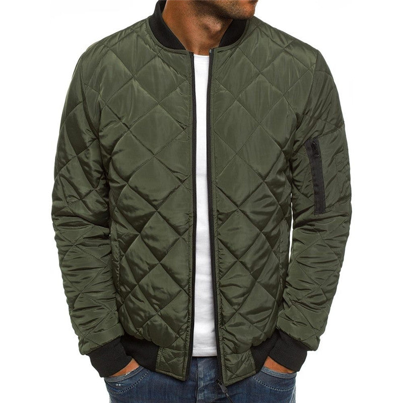 Alden Quilted Stand-Collar Coat — Army Green