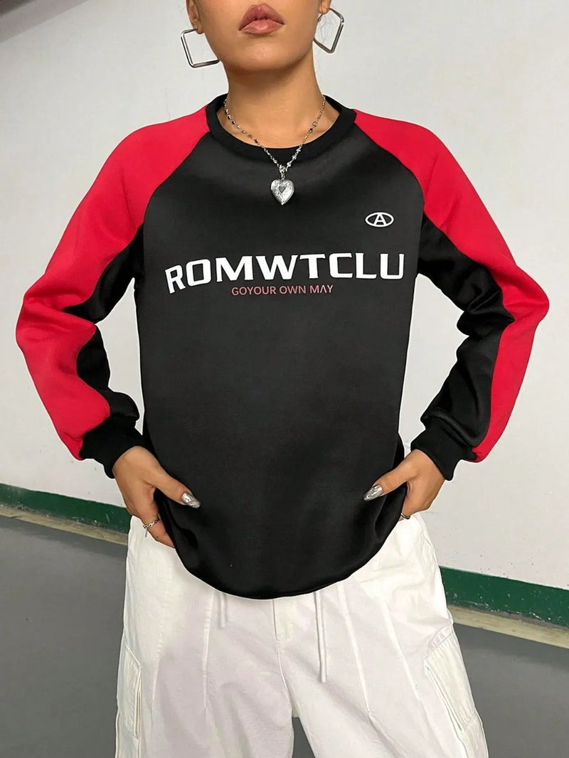 Letter Graphic Round Neck Long Sleeve Sweatshirt 2