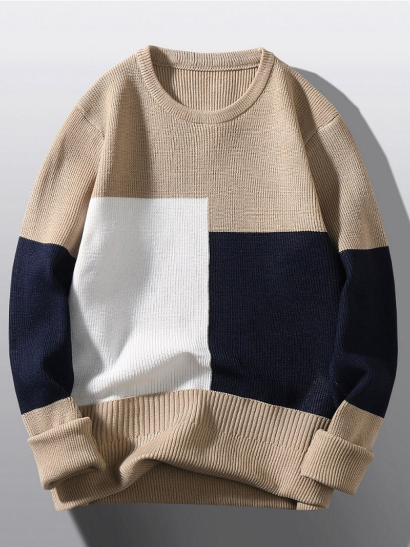 Men's Plus Size Color Block Round Neck Sweater 1
