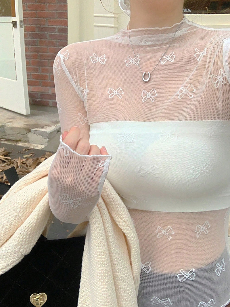 Bow Print Sheer Mesh Top 3