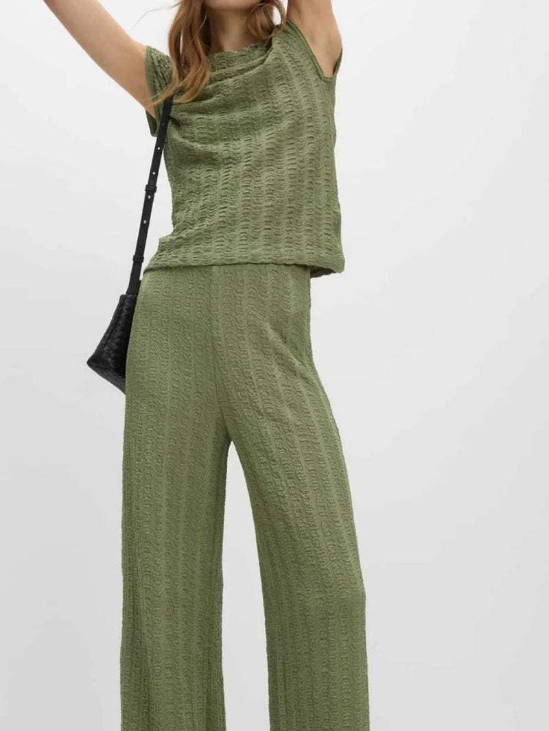 Round Neck Cap Sleeve Top and Pants Set 3