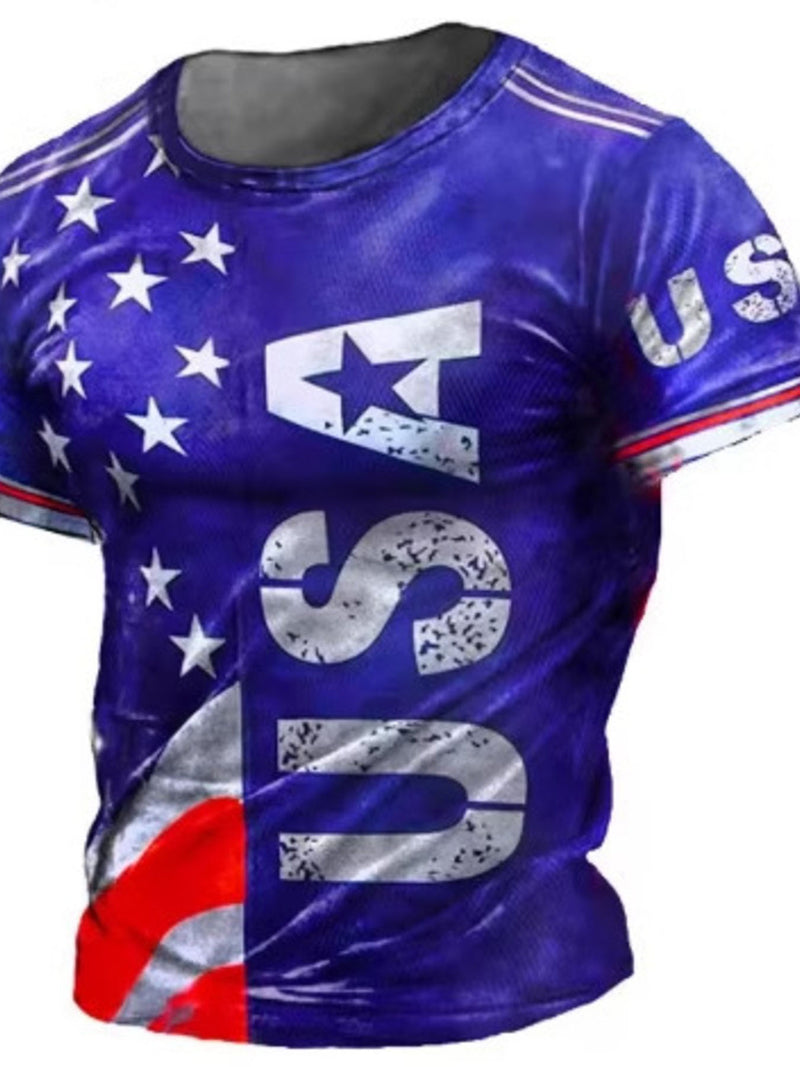 Men's Full Size USA Flag Print T-Shirt Plus Size Royal Blue