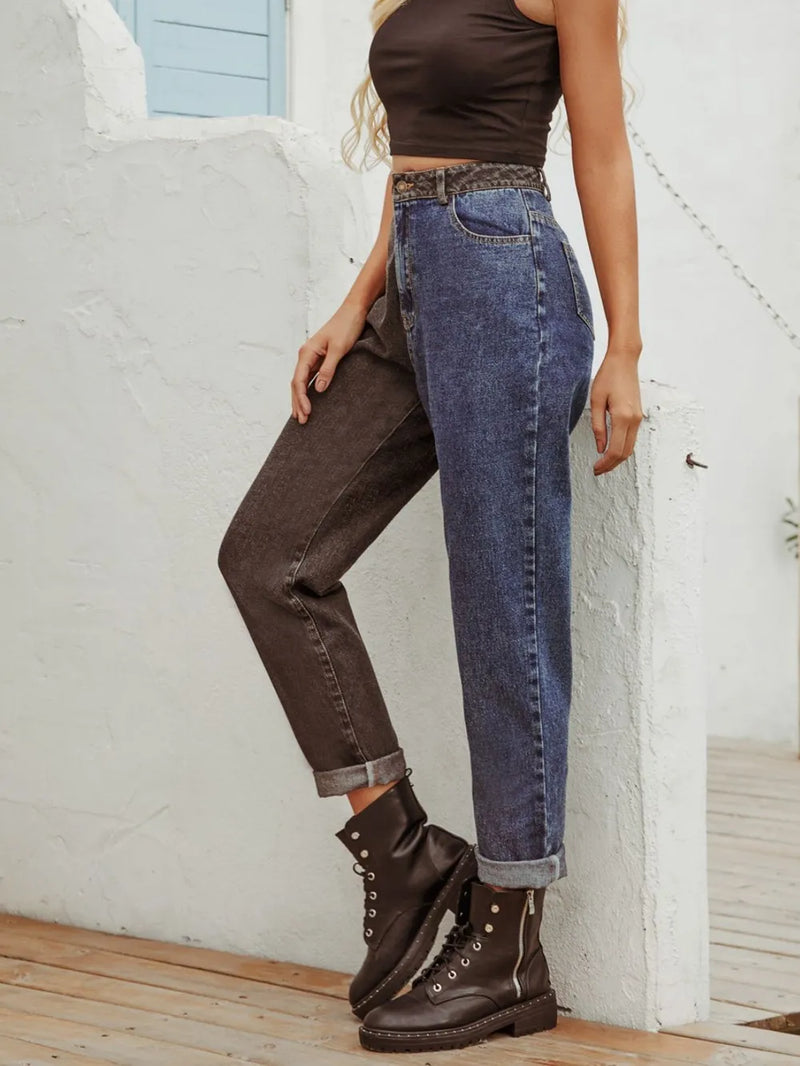 Two Tone Straight Leg Jeans 6
