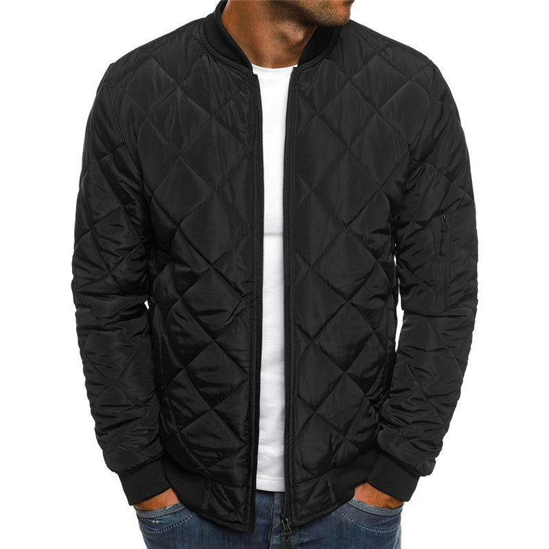 Alden Quilted Stand-Collar Coat — Black