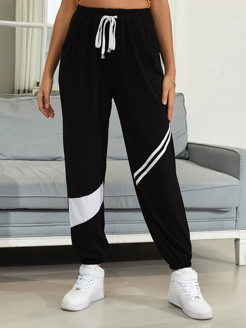 Drawstring Contrast Joggers with Pockets 5