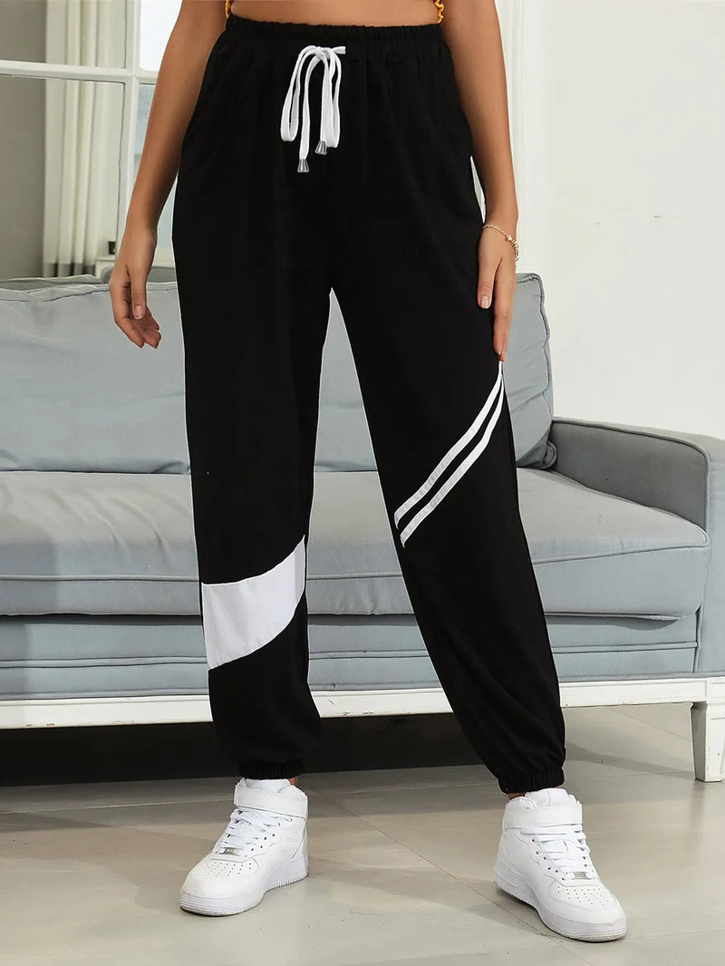Drawstring Contrast Joggers with Pockets 1