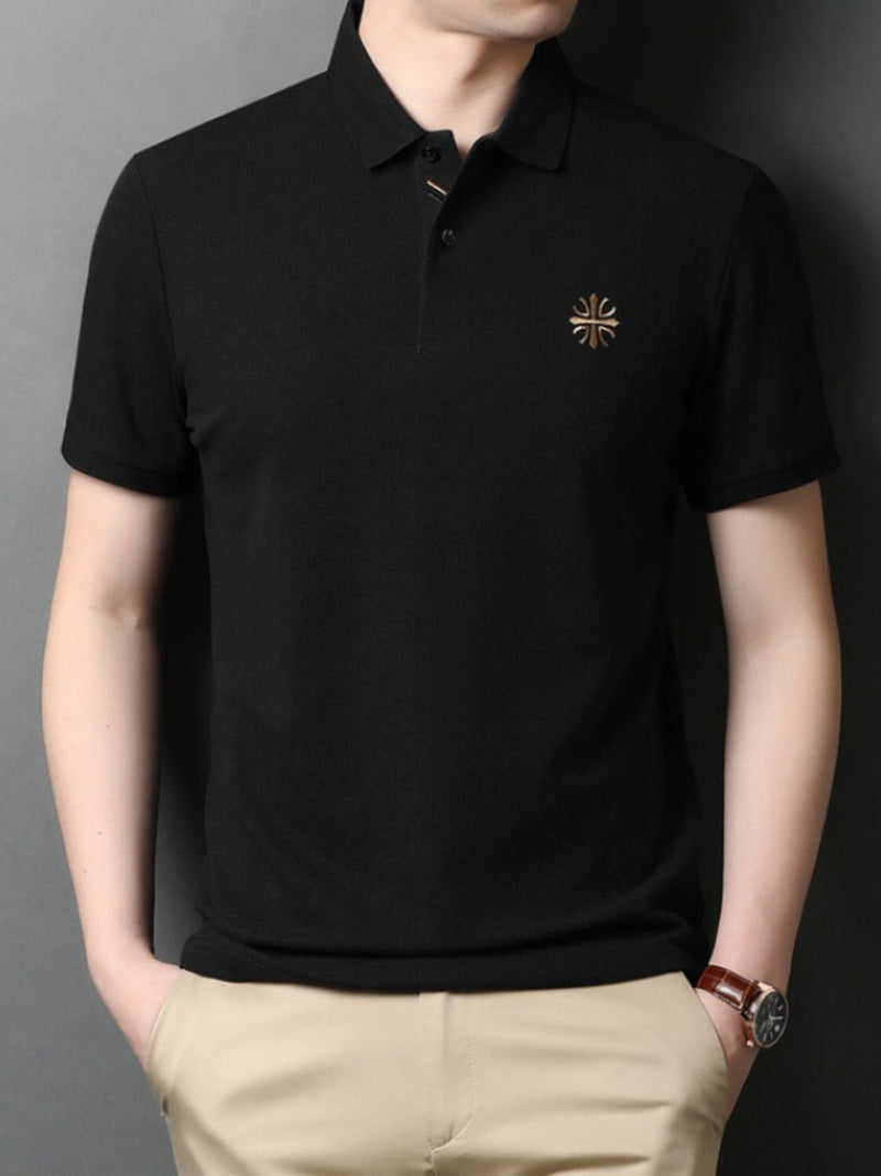 Men's Plus Size Embroidered Slim Fit Polo Shirt Black
