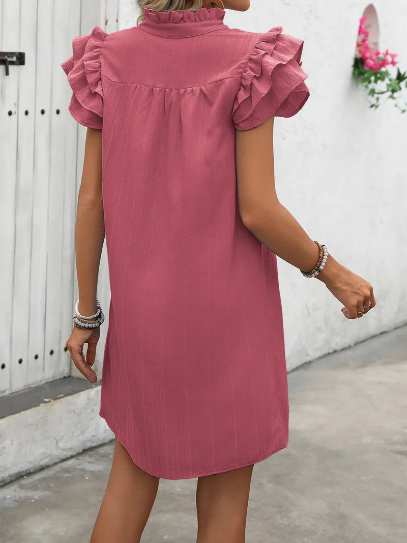 Ivy Lane Ruffled Notched Cap Sleeve Mini Dress | Hazel & June Dusty Pink