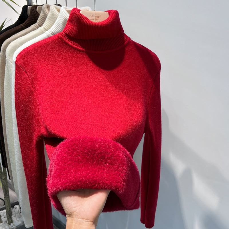 Talia Fleece Turtleneck Sweater — Red velvet