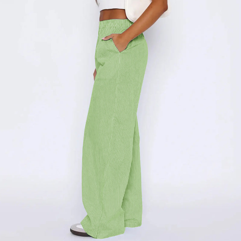 Lena Striped Pocket Pants — Green