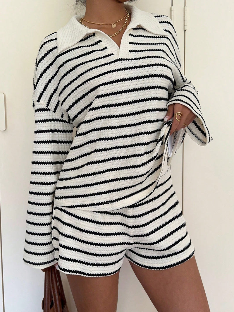 Riviera Striped Knit Lounge Set — Apricot