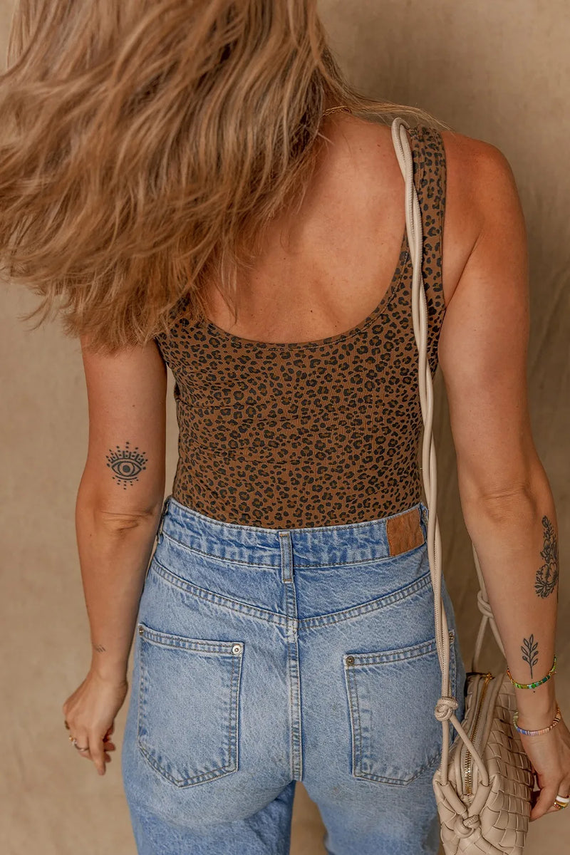 Leopard Scoop Neck Wide Strap Bodysuit 2