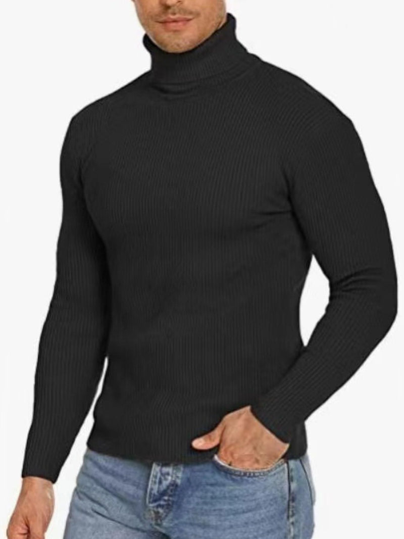 Men's Plus Size Ribbed Turtleneck Long Sleeve Sweater Black