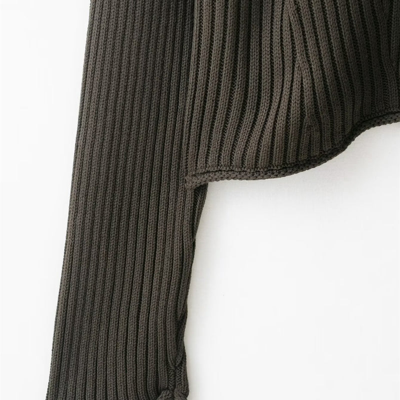 Olive Rib-Knit Shawl-Collar Cardigan 2