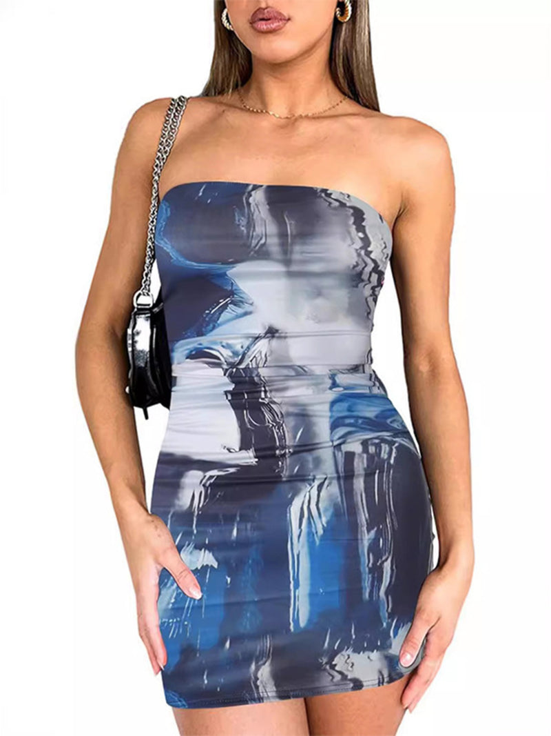 Tie-dye Bodycon Mini Dress | Hazel & June Dark Blue