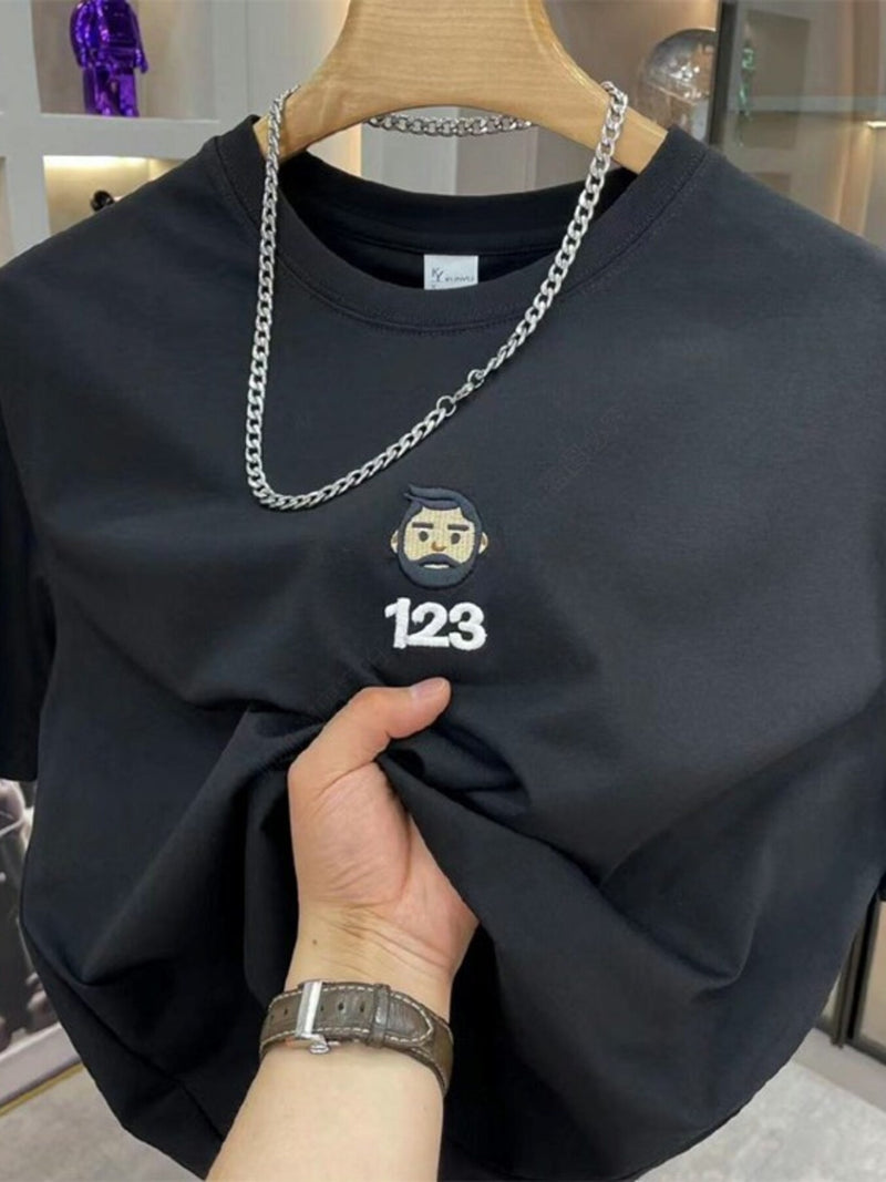 Men's Full Size Number 123 Round Neck T-Shirt Plus Size Black