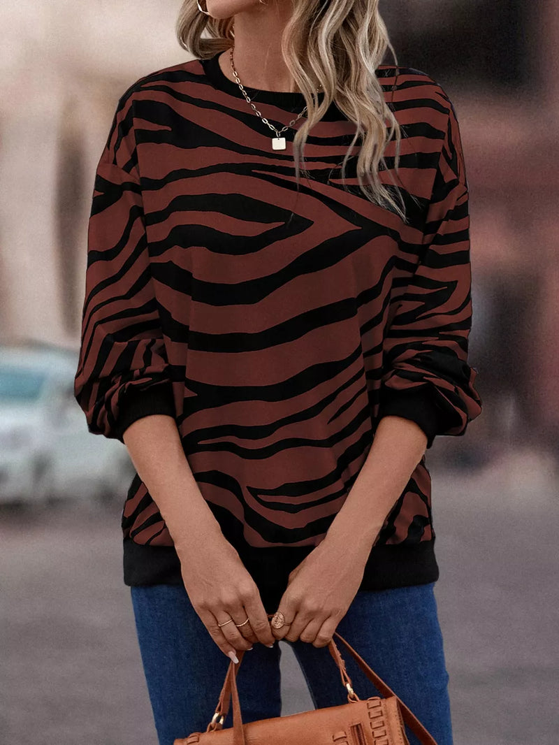 Zebra Print Round Neck Casual Sweatshirt 8